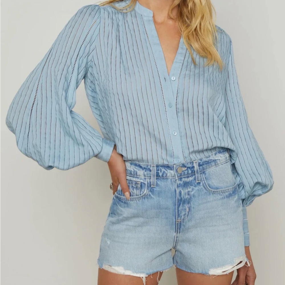 L'AGENCE Sky Blue Pinstripe Blouse